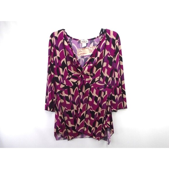 M.K .M Designs Womens Blouse Size XL 3/4 Sleeve V-Neck - Picture 1 of 6
